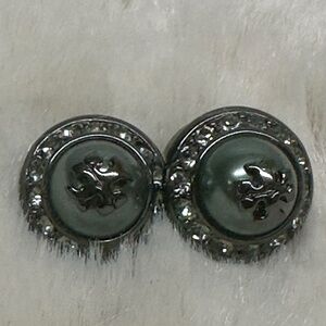 Tory Burch Kira Pave Gunmetal/Black Pearl Stud Earrings